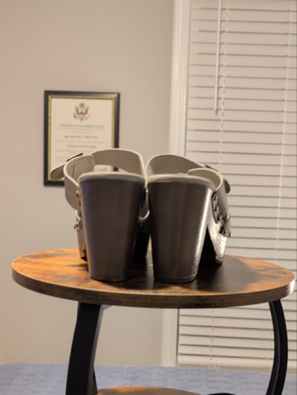 Gray Platform Clog Heels with Buckle Strap - Women Shoes - Picture 5 of 7